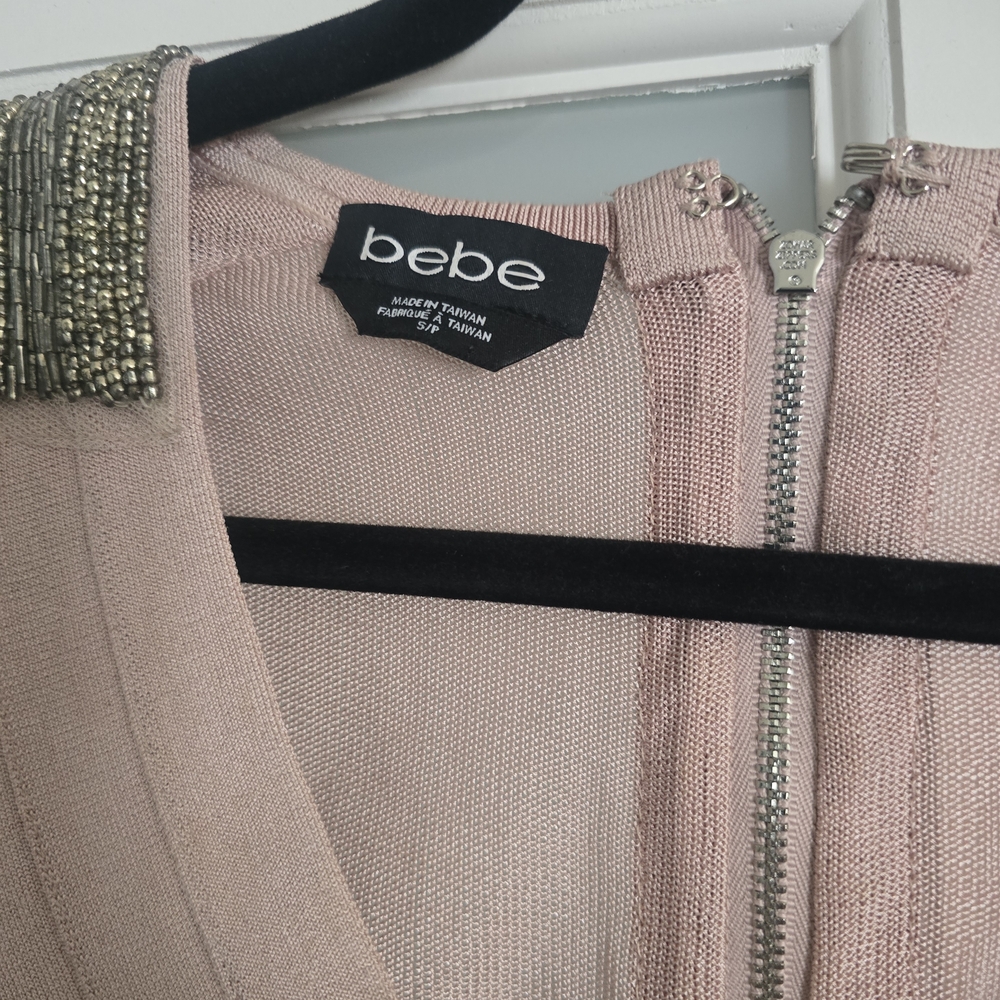 bebe Blush Pink Beaded-Shoulder Crop Top - Picture 3 of 3